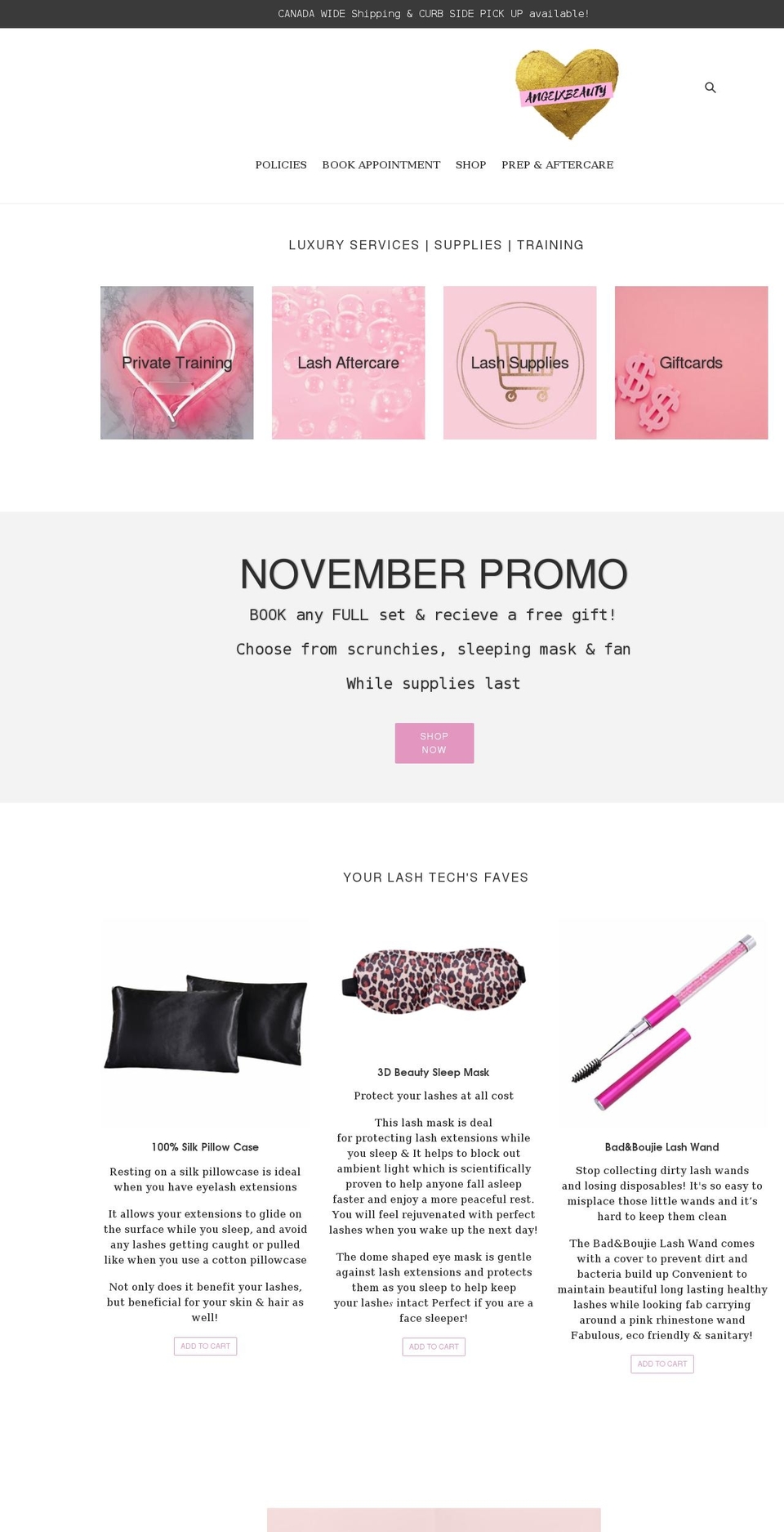 angelxbeauty.ca shopify website screenshot