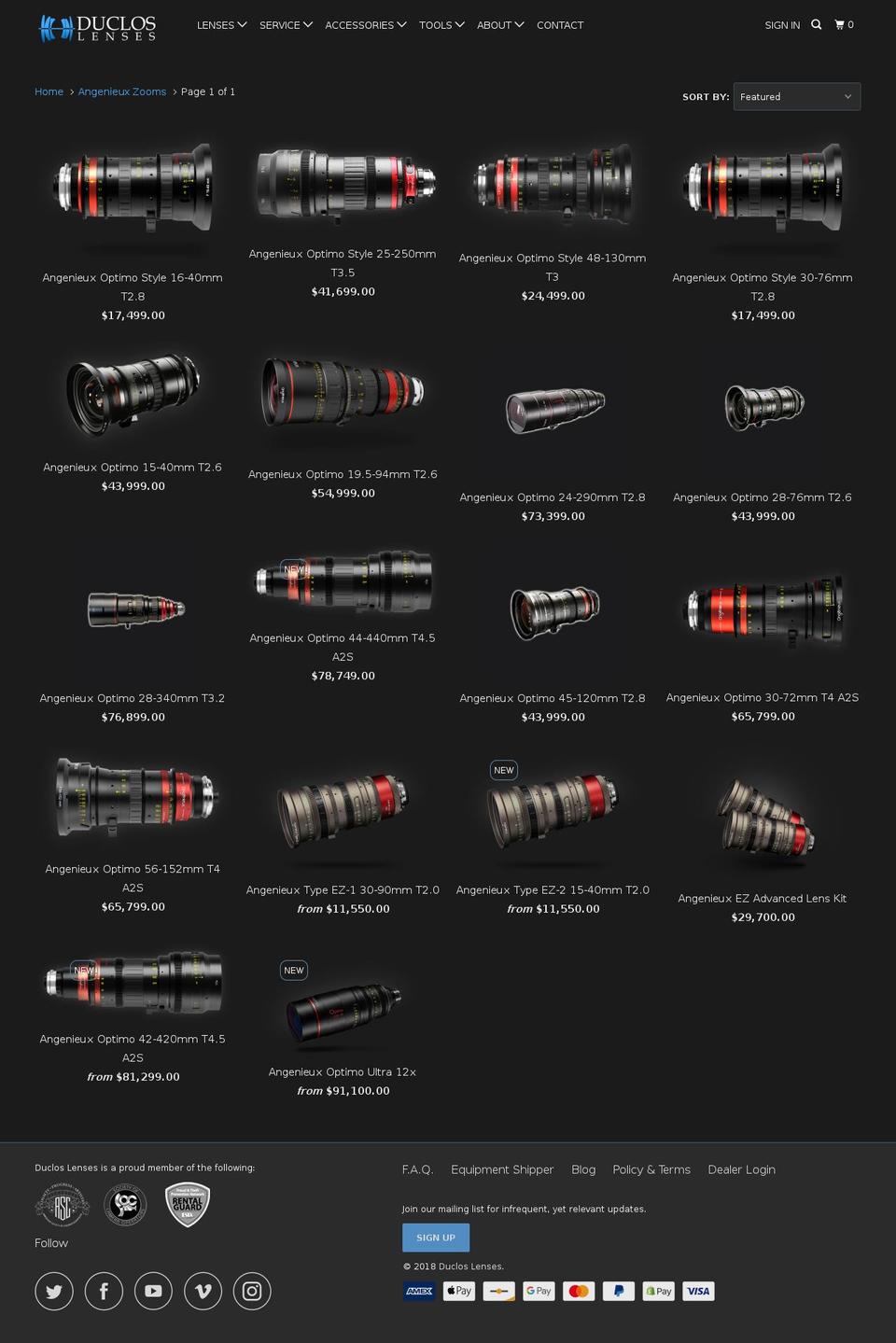 angenieuxlenses.com shopify website screenshot