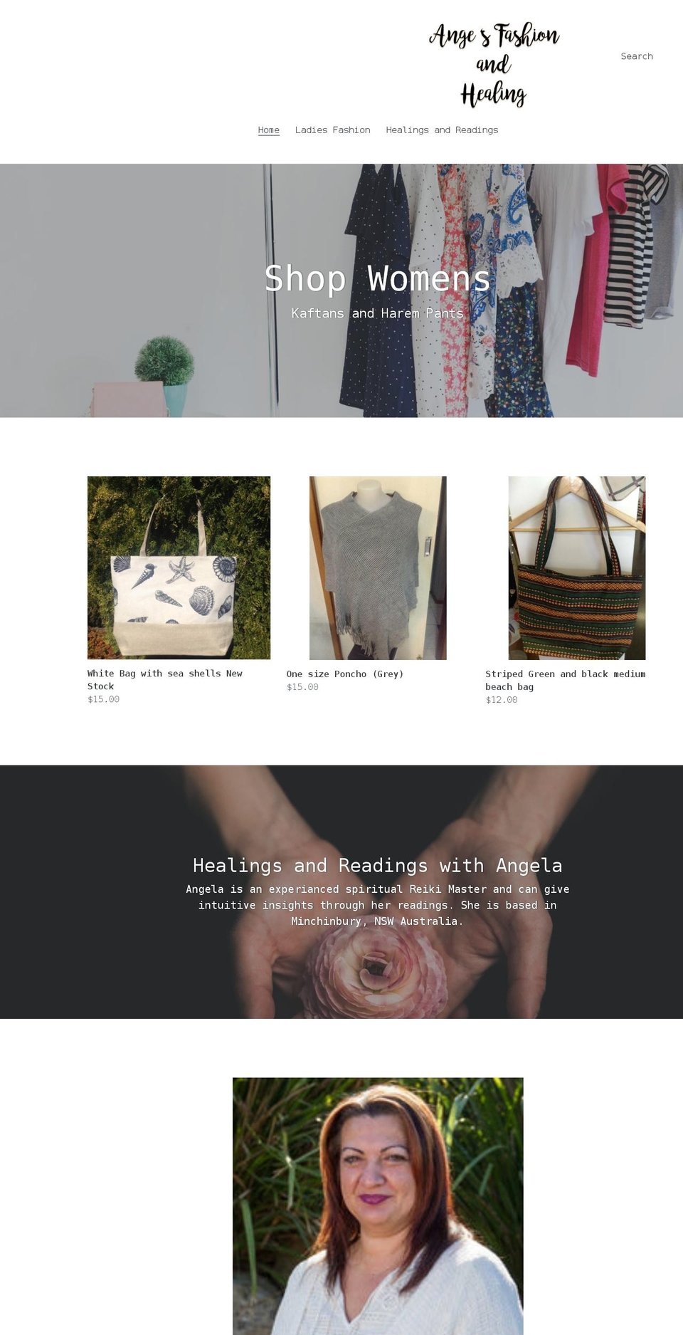 angesfashionandhealing.com.au shopify website screenshot