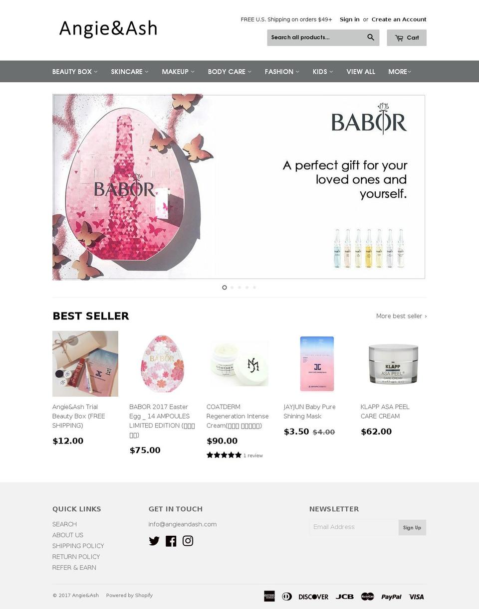 angieandash.com shopify website screenshot