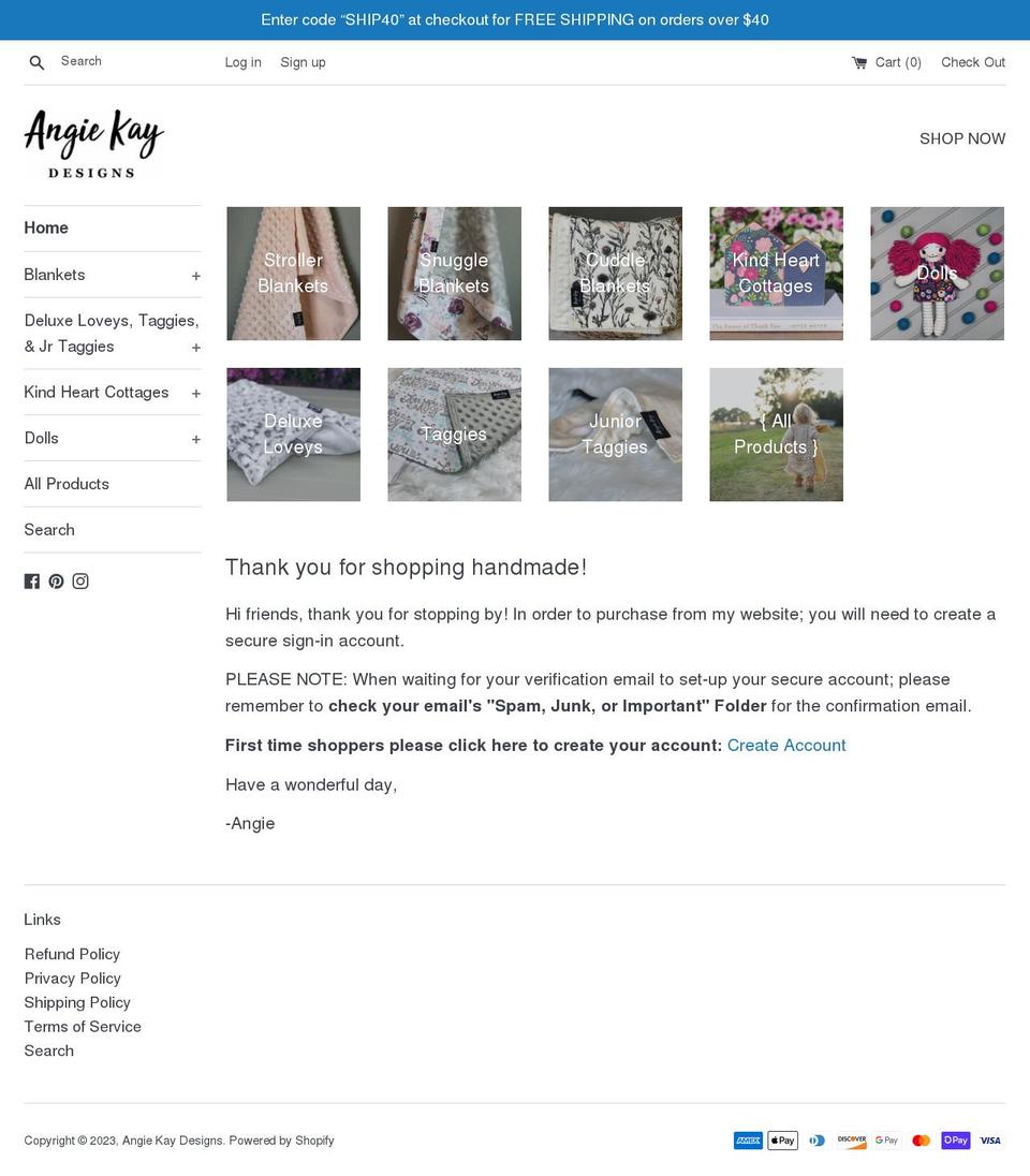 angiekaydesigns.com — Shopify storefront screenshot