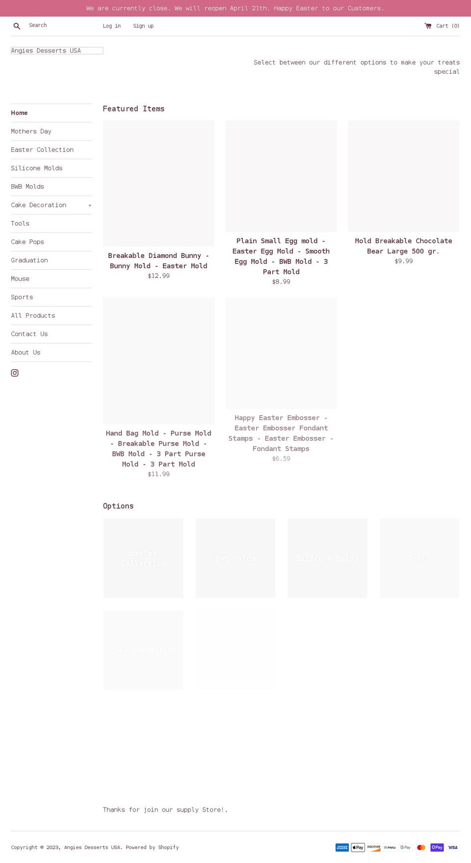 angiesdessertsusa.com shopify website screenshot