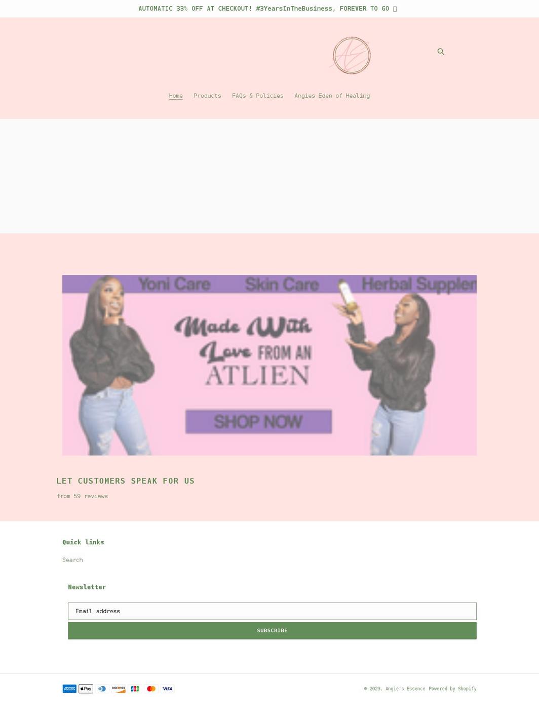 angiesessence.com shopify website screenshot