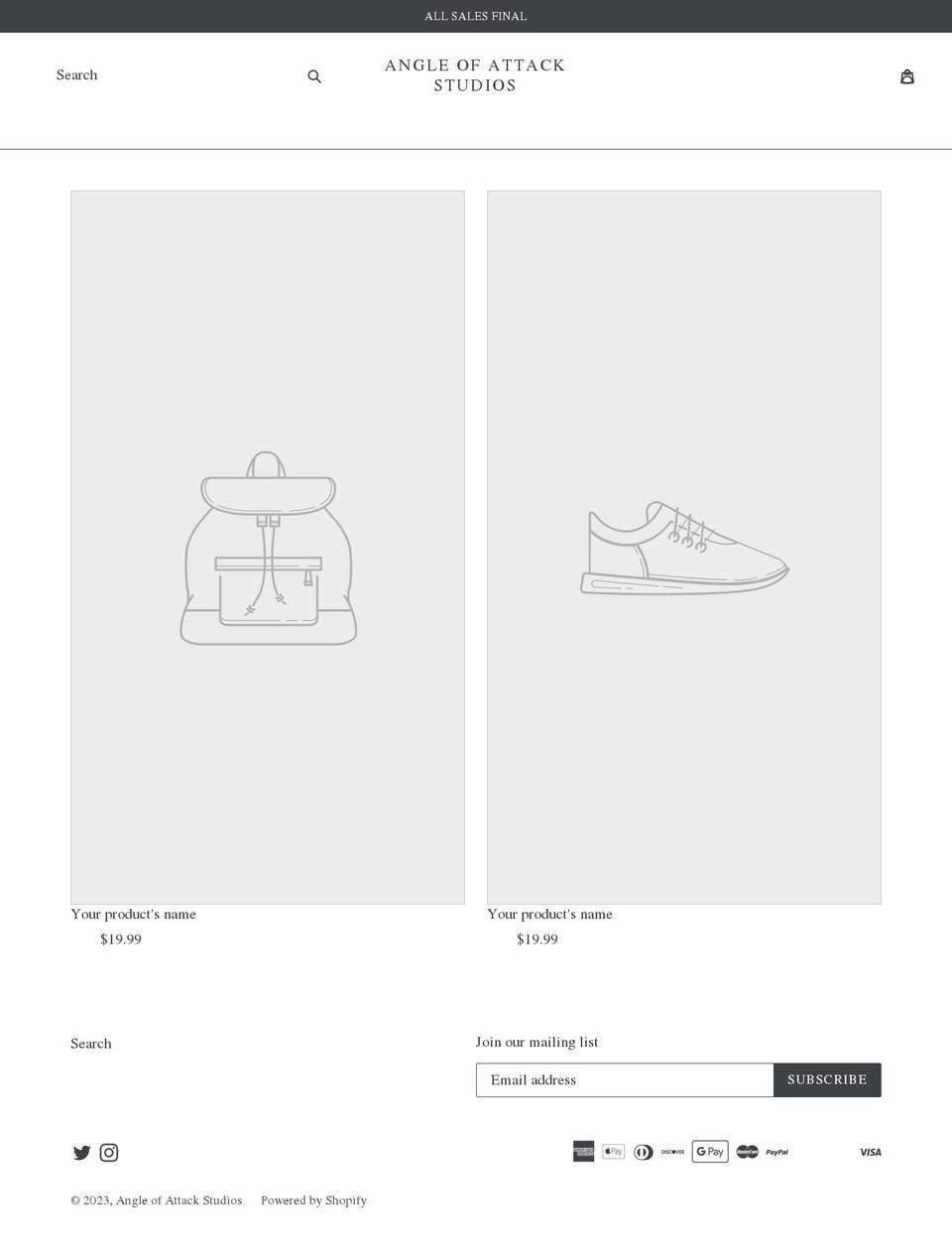 angleofattackclothing.com — Shopify storefront screenshot