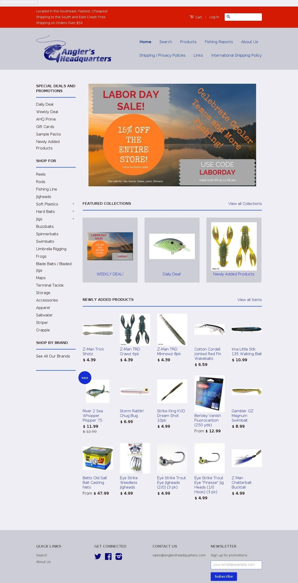 anglersheadquarters.com shopify website screenshot