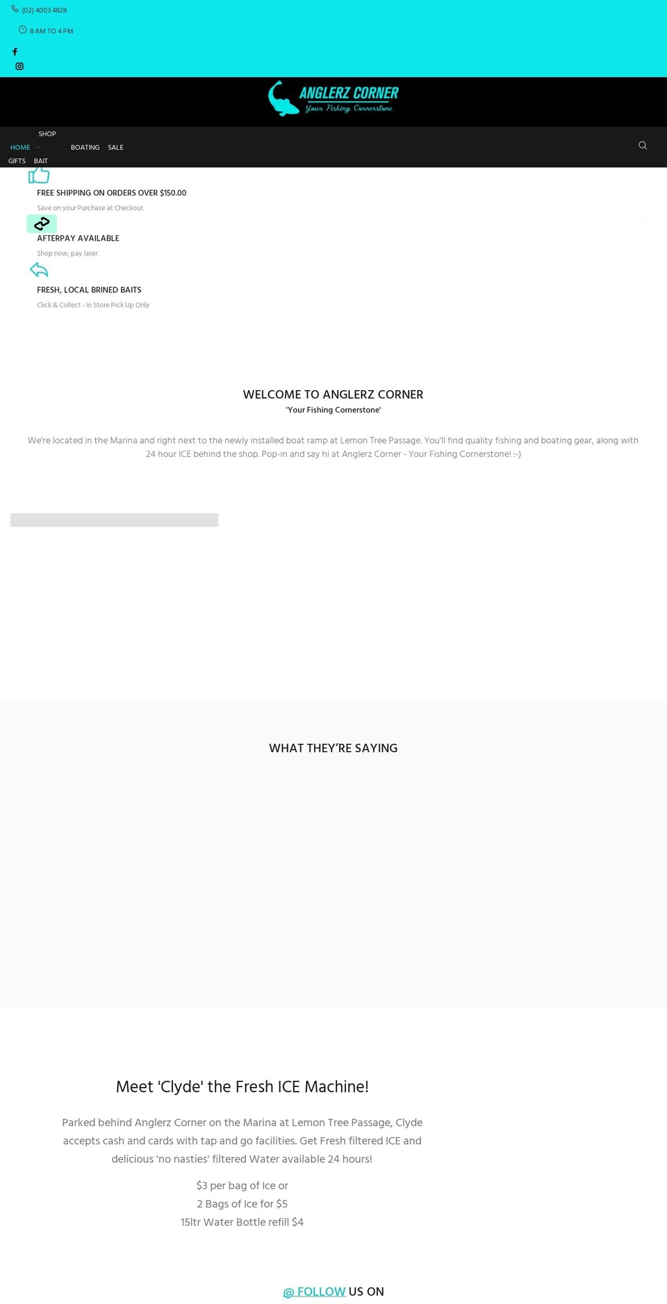anglerzcorner.com.au shopify website screenshot