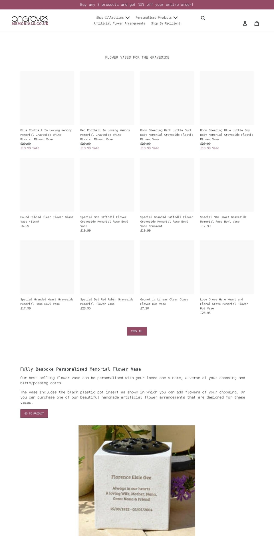angravesmemorials.co.uk shopify website screenshot