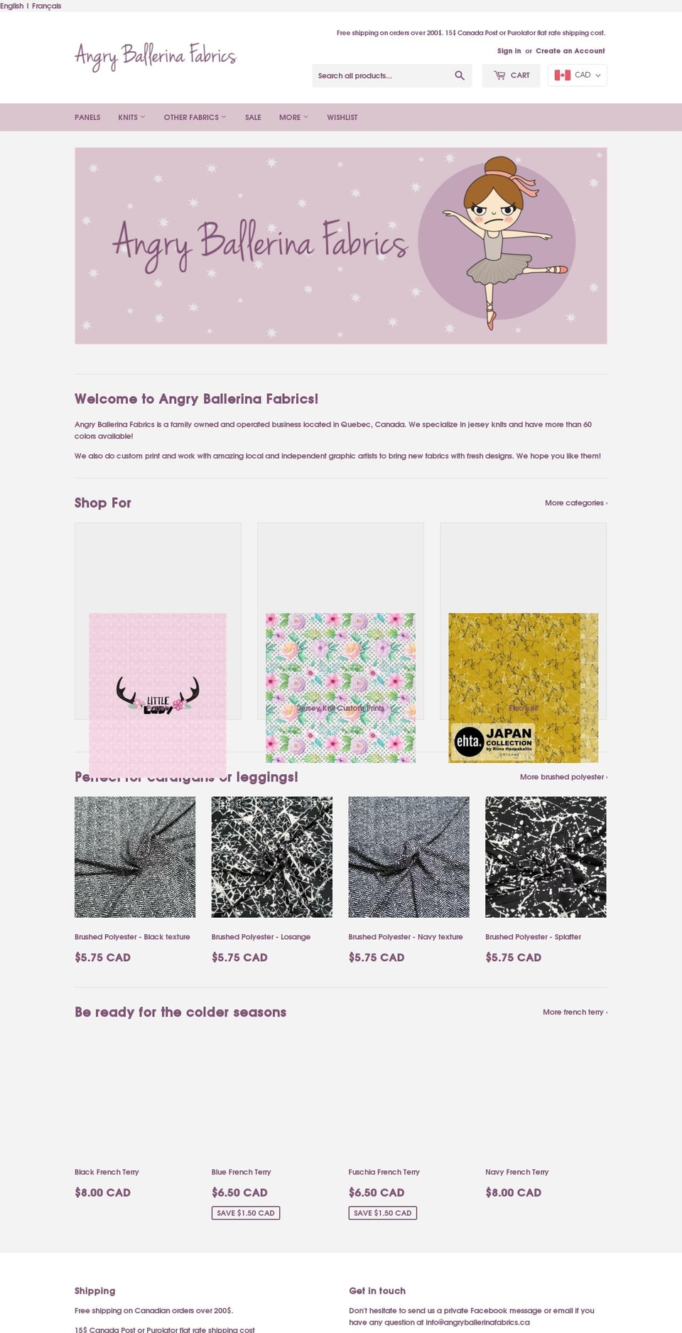 angryballerinafabrics.com — Shopify storefront screenshot