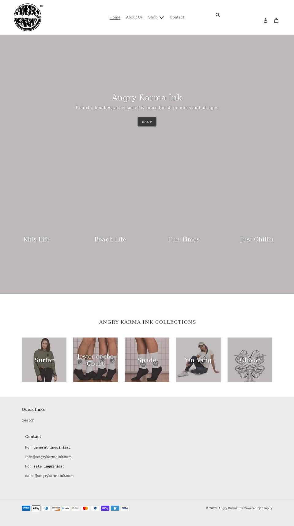 angrykarmaink.com shopify website screenshot