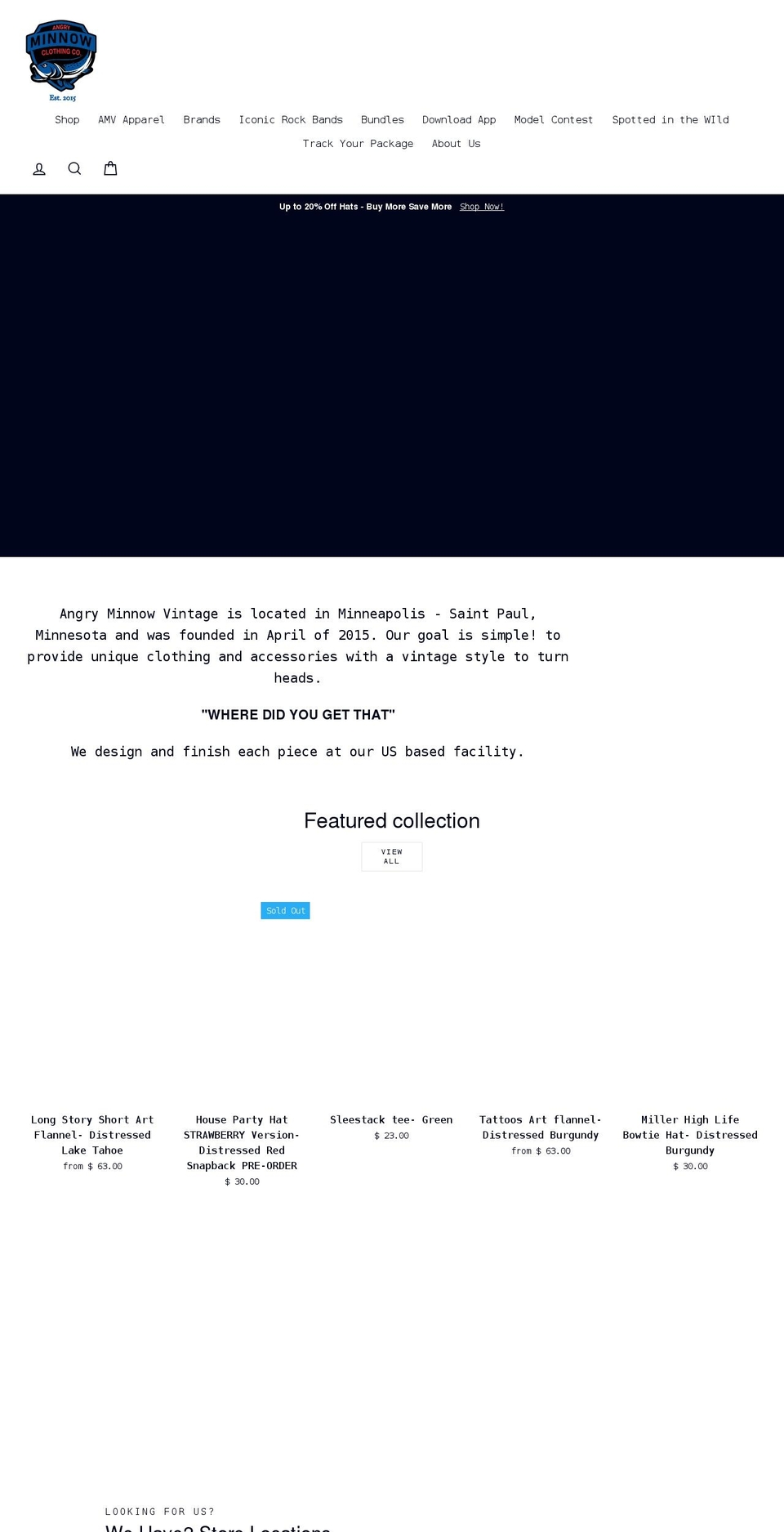 angryminnowvintage.com shopify website screenshot