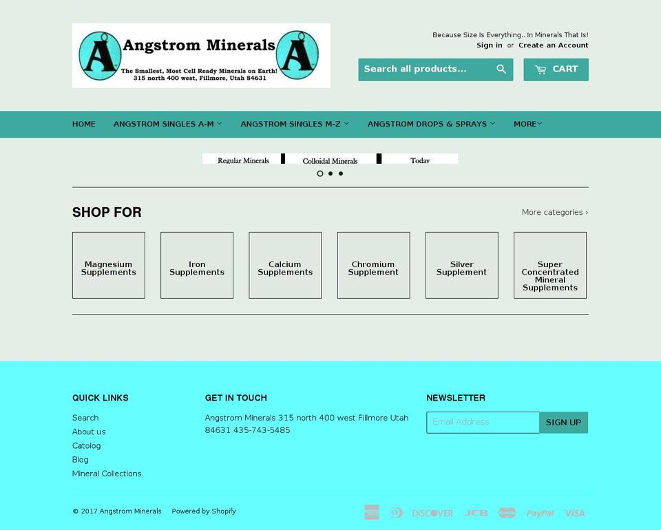angstrom-minerals.com shopify website screenshot