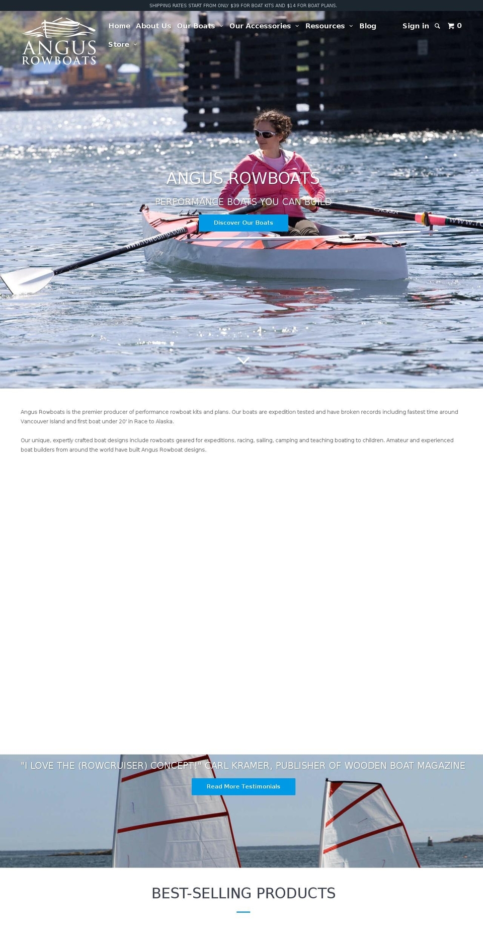 Parallax Shopify theme site example angusrowboats.com