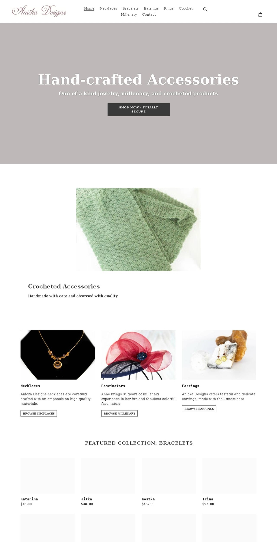 anickadesigns.com shopify website screenshot