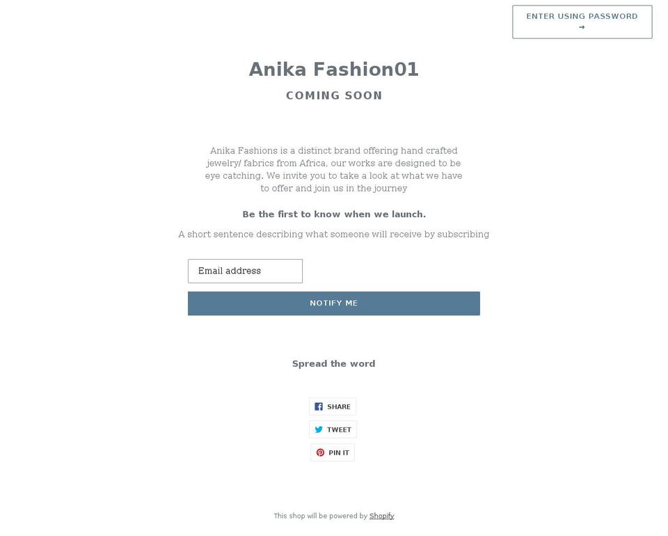 anikafashions.com shopify website screenshot