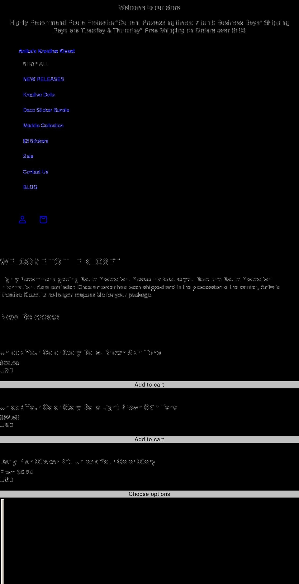 anikaskreativekloset.com shopify website screenshot