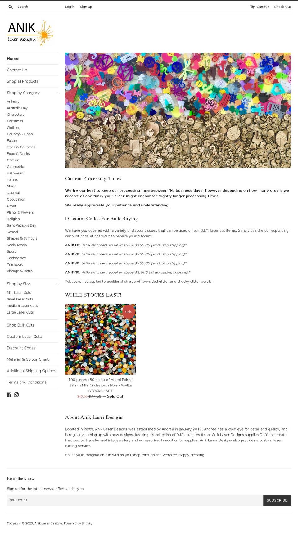 aniklaserdesigns.com.au shopify website screenshot