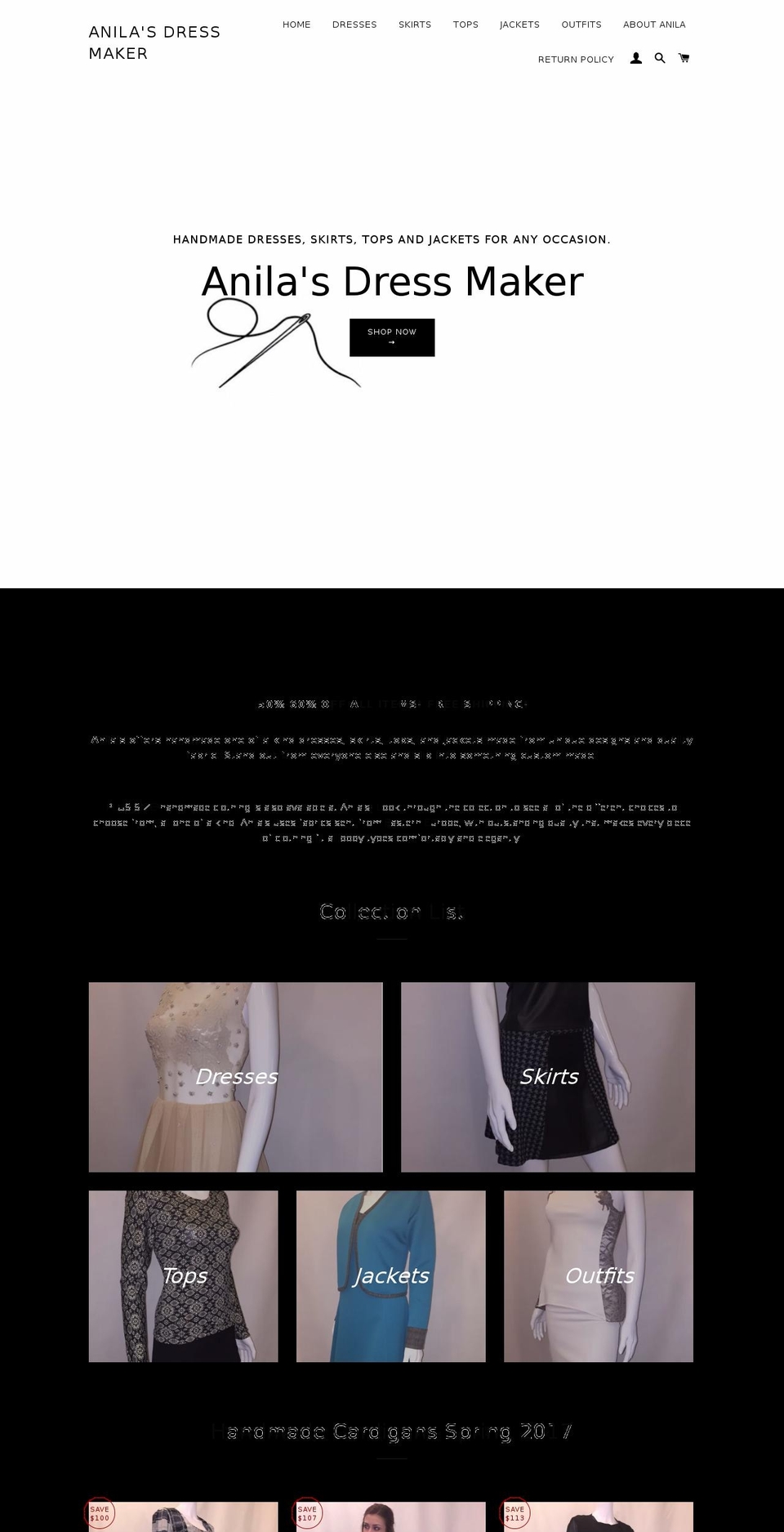 anilasdressmaker.com shopify website screenshot