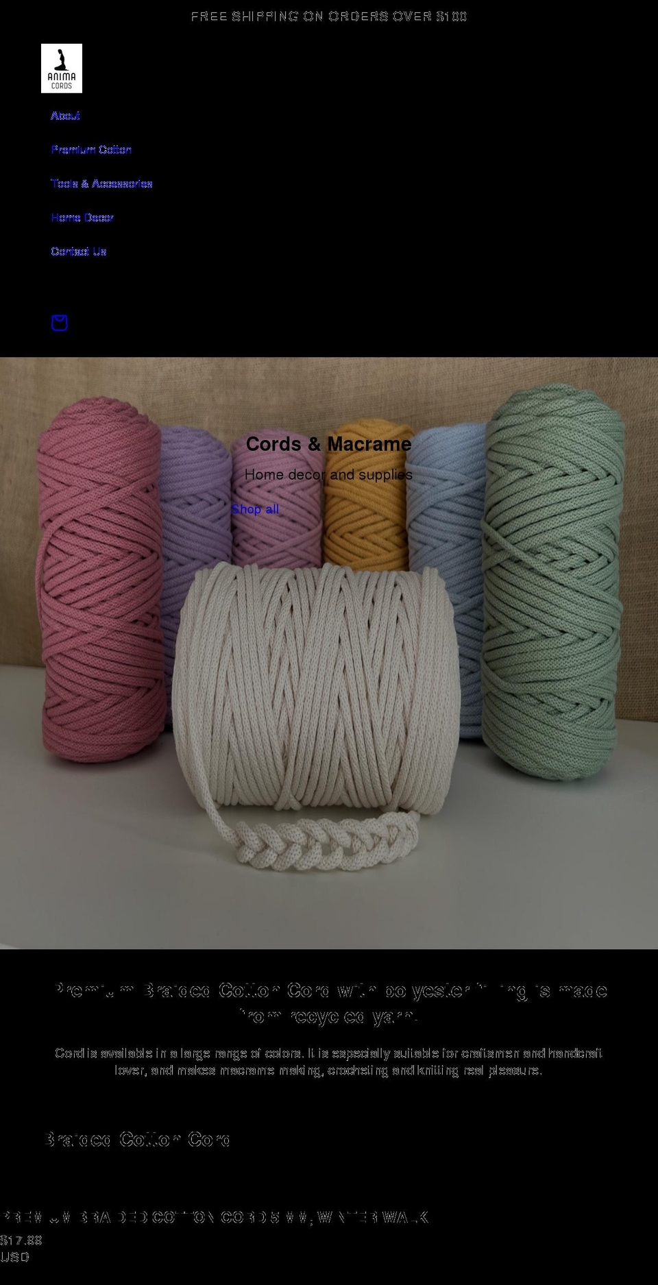 animacords.com shopify website screenshot