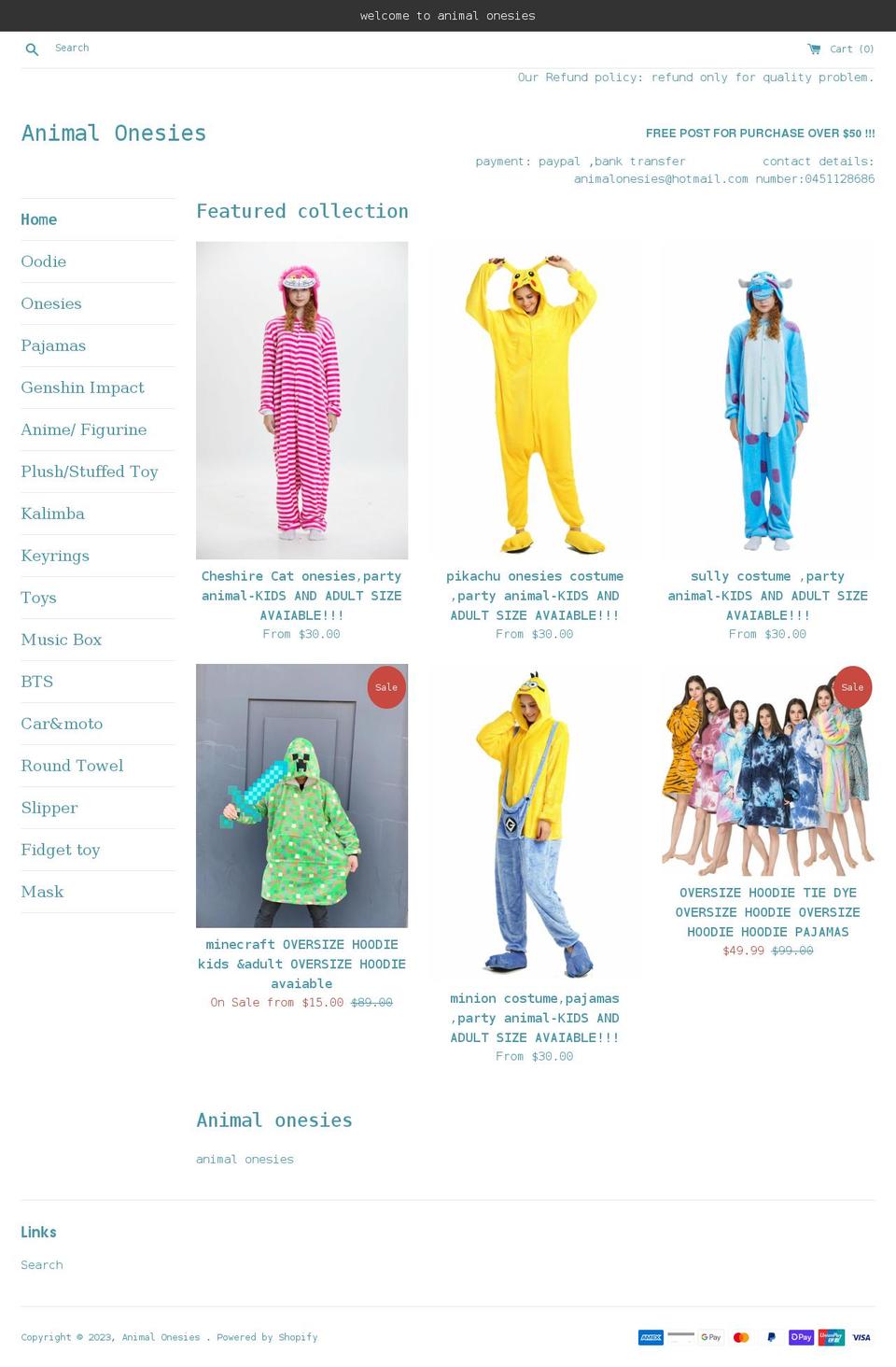 animalonesies.com.au shopify website screenshot