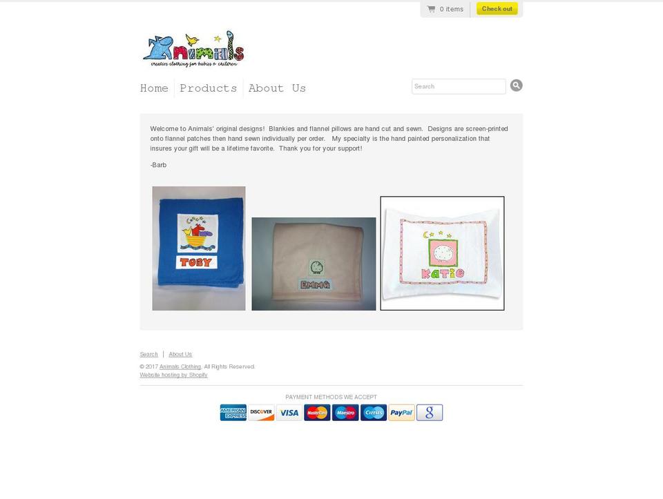 animalsclothing.com shopify website screenshot