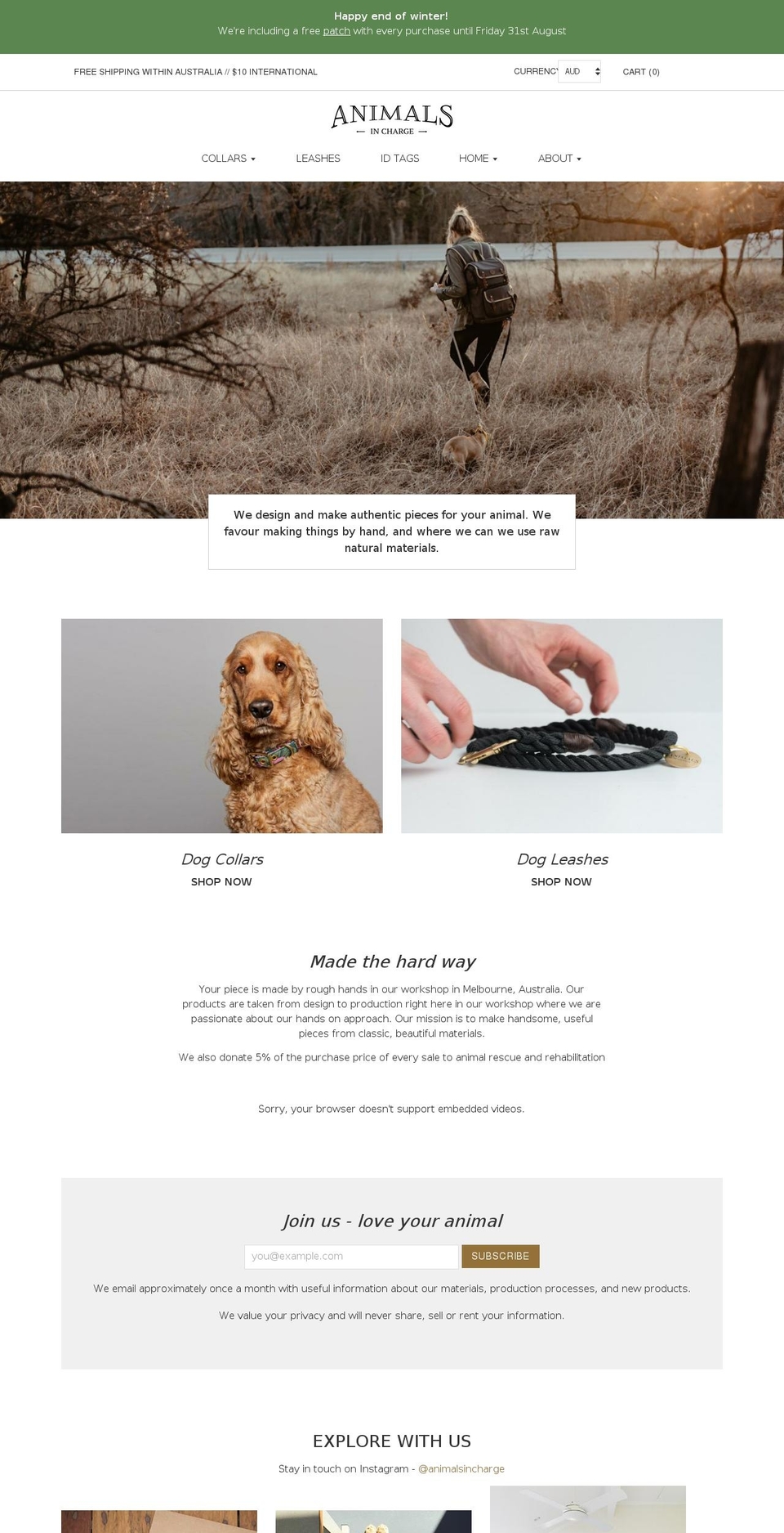 Beyond Shopify theme site example animalsincharge.com.au
