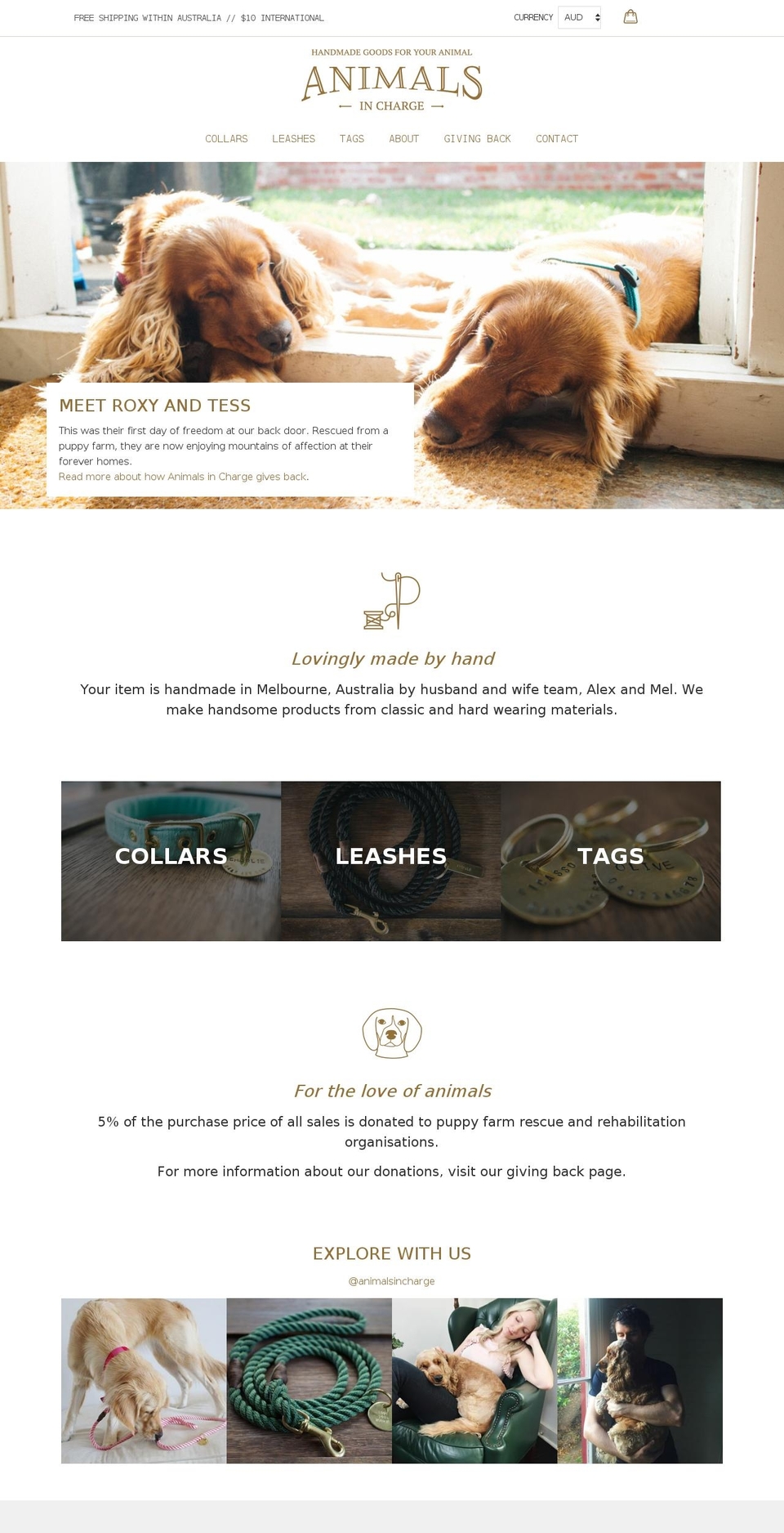 animalsincharge.com shopify website screenshot