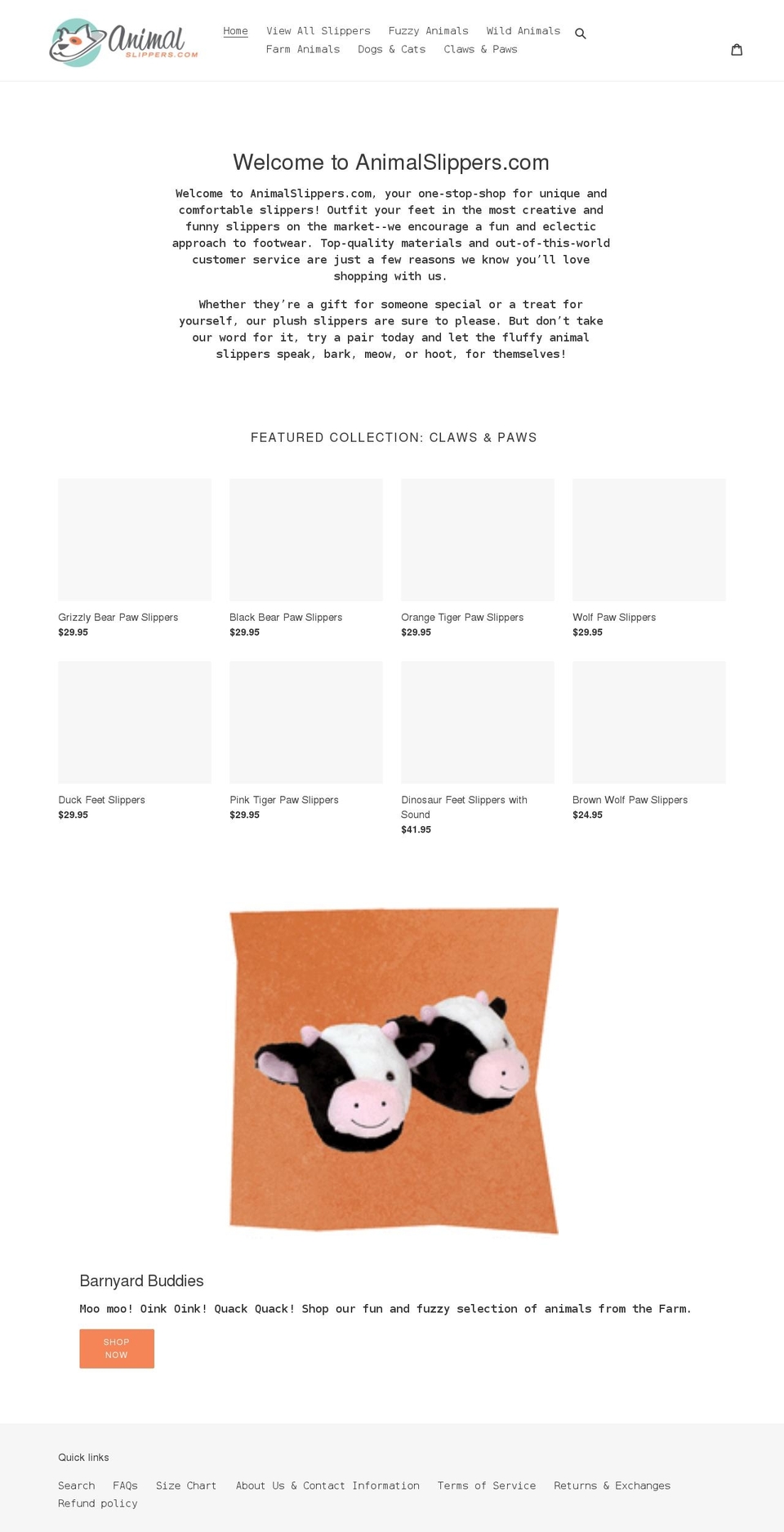 animalslippers.com shopify website screenshot