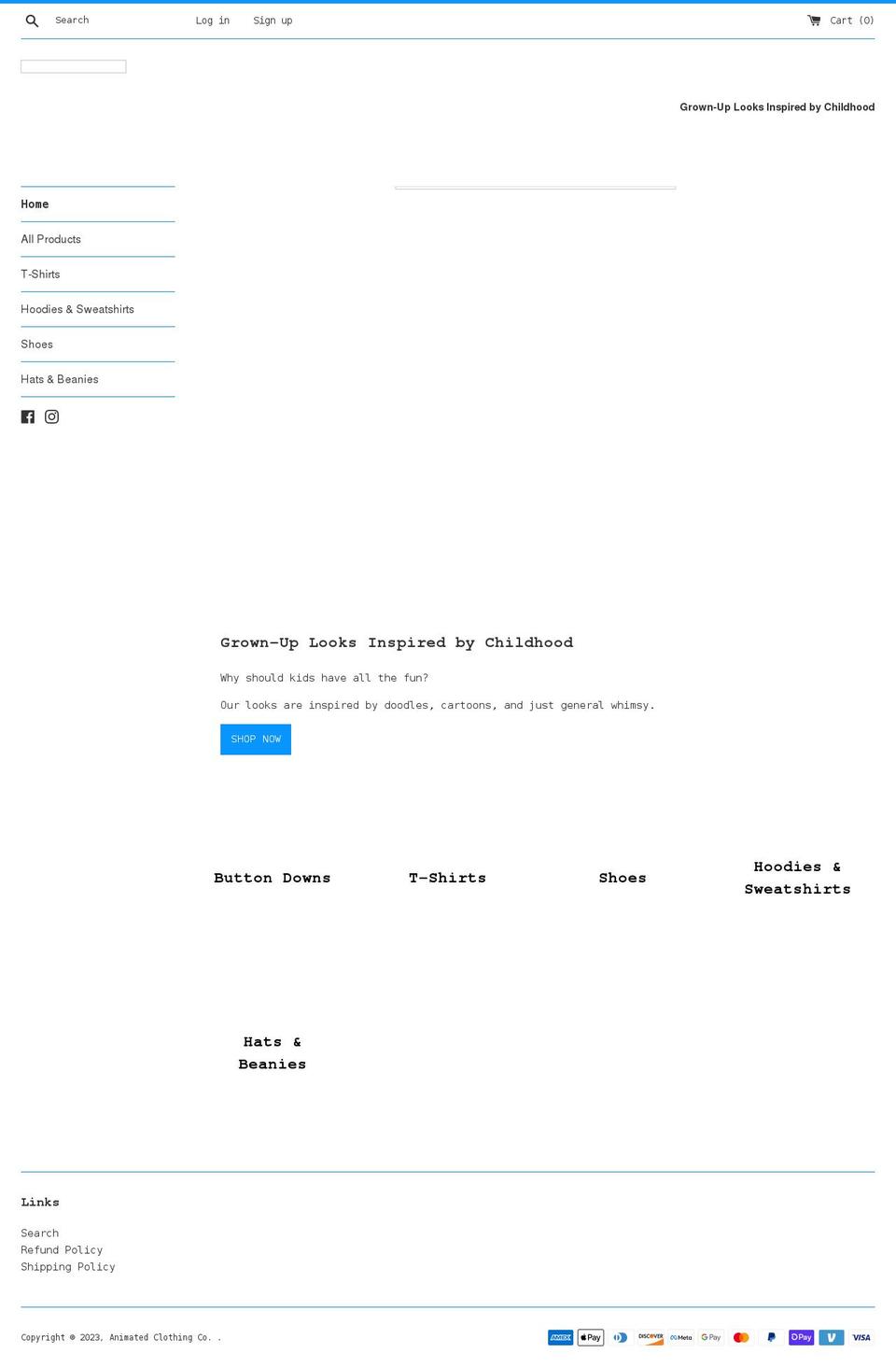 animatedclothingco.com shopify website screenshot