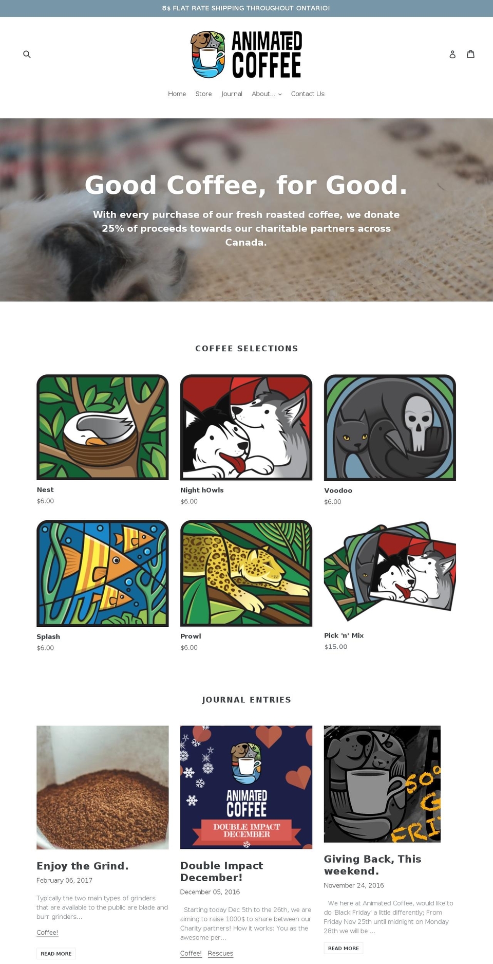 animatedcoffee.com shopify website screenshot