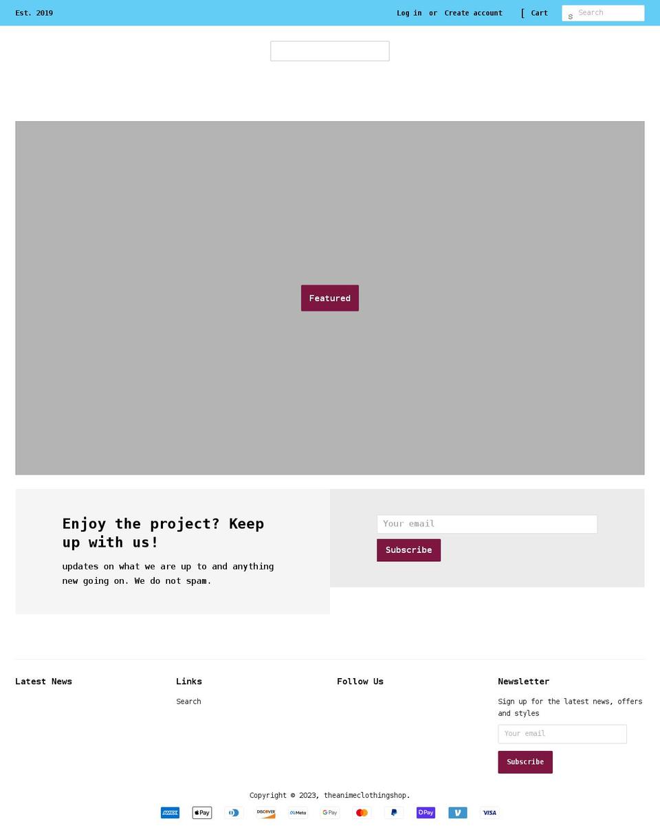 animeclothingshop.com shopify website screenshot