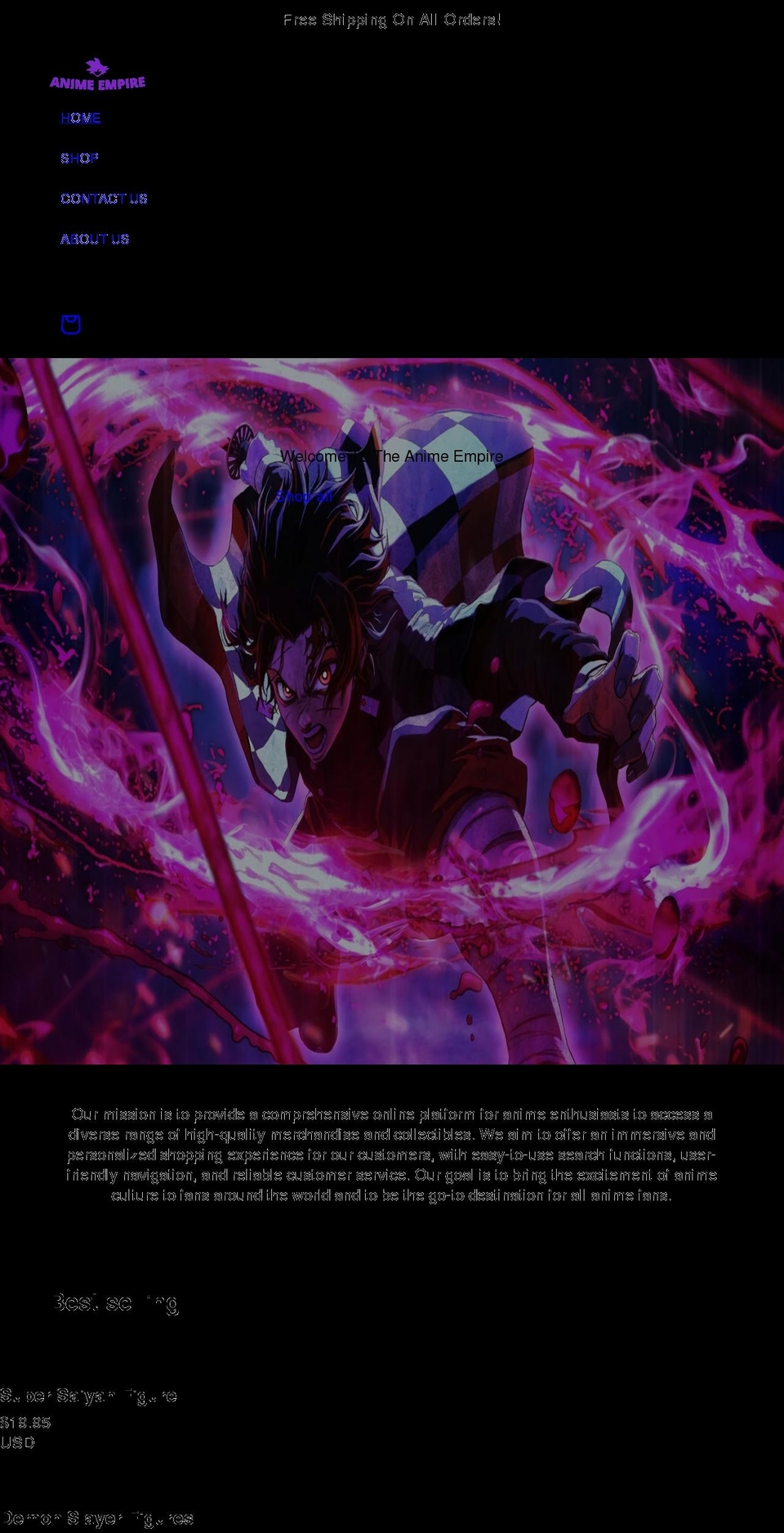 animeempires.com shopify website screenshot