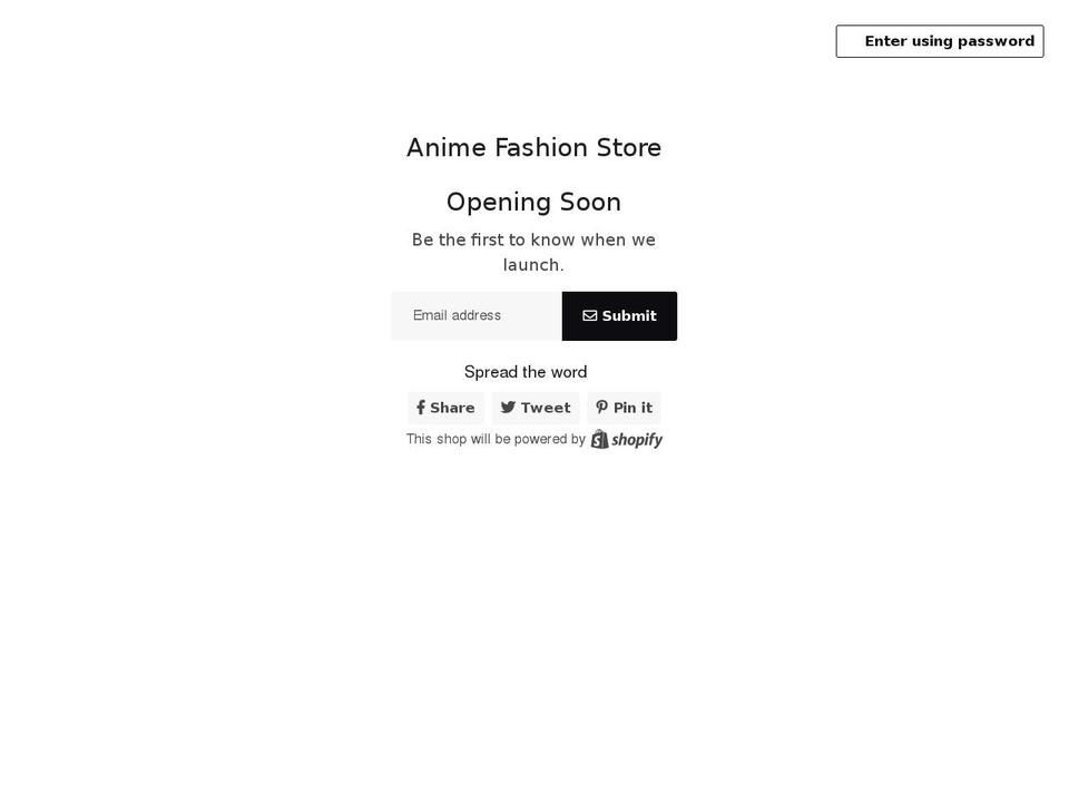 animefashionstore.com shopify website screenshot