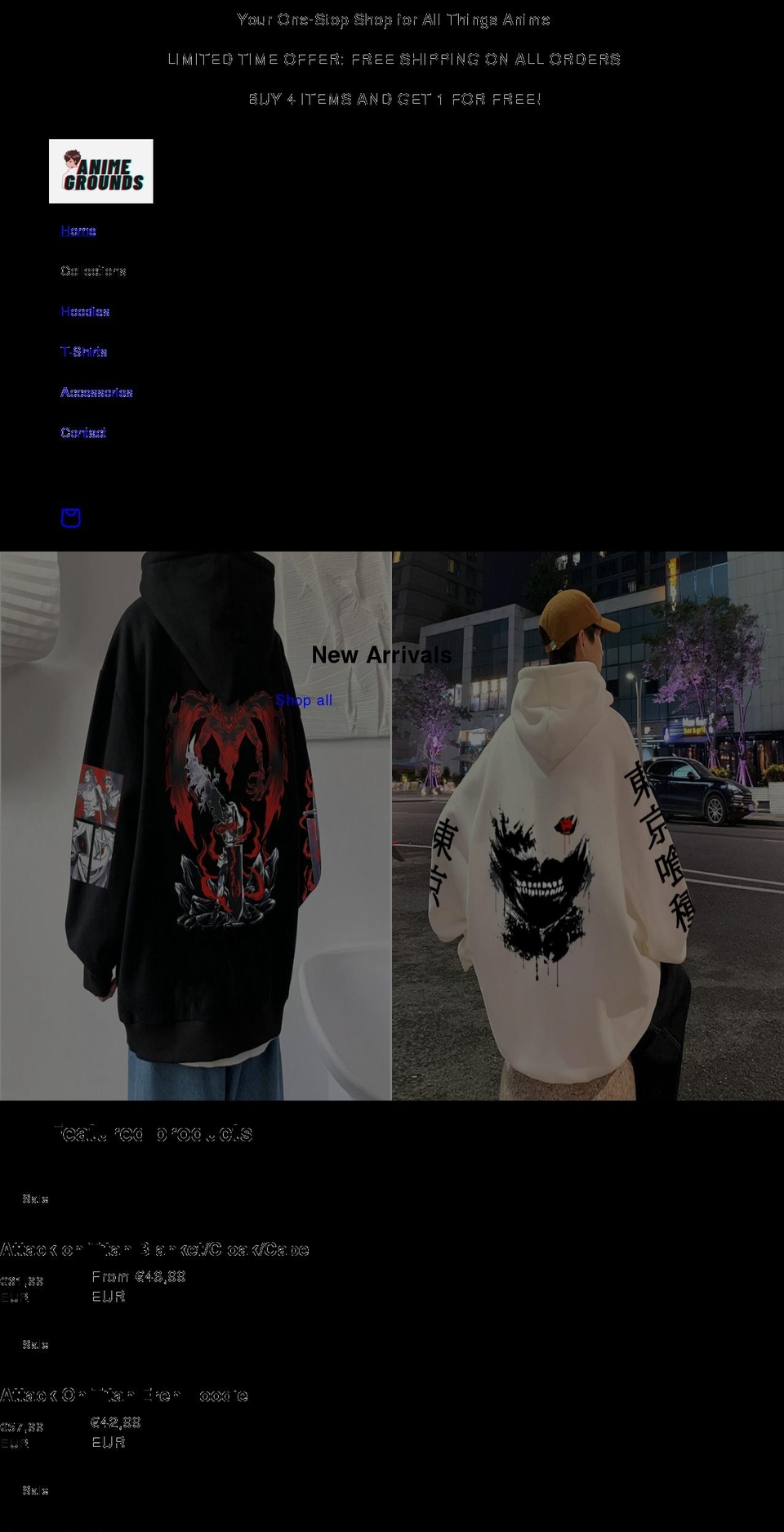 animegrounds.com shopify website screenshot