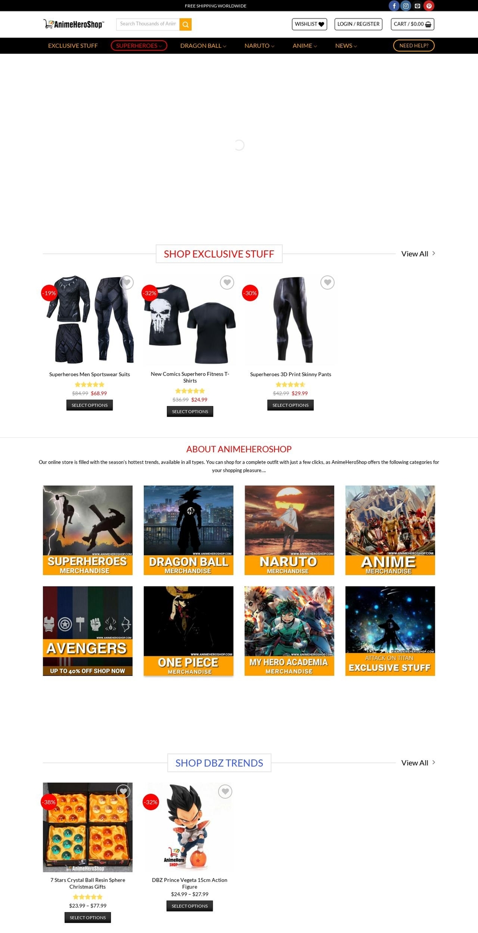 animeheroshop.com — Shopify storefront screenshot