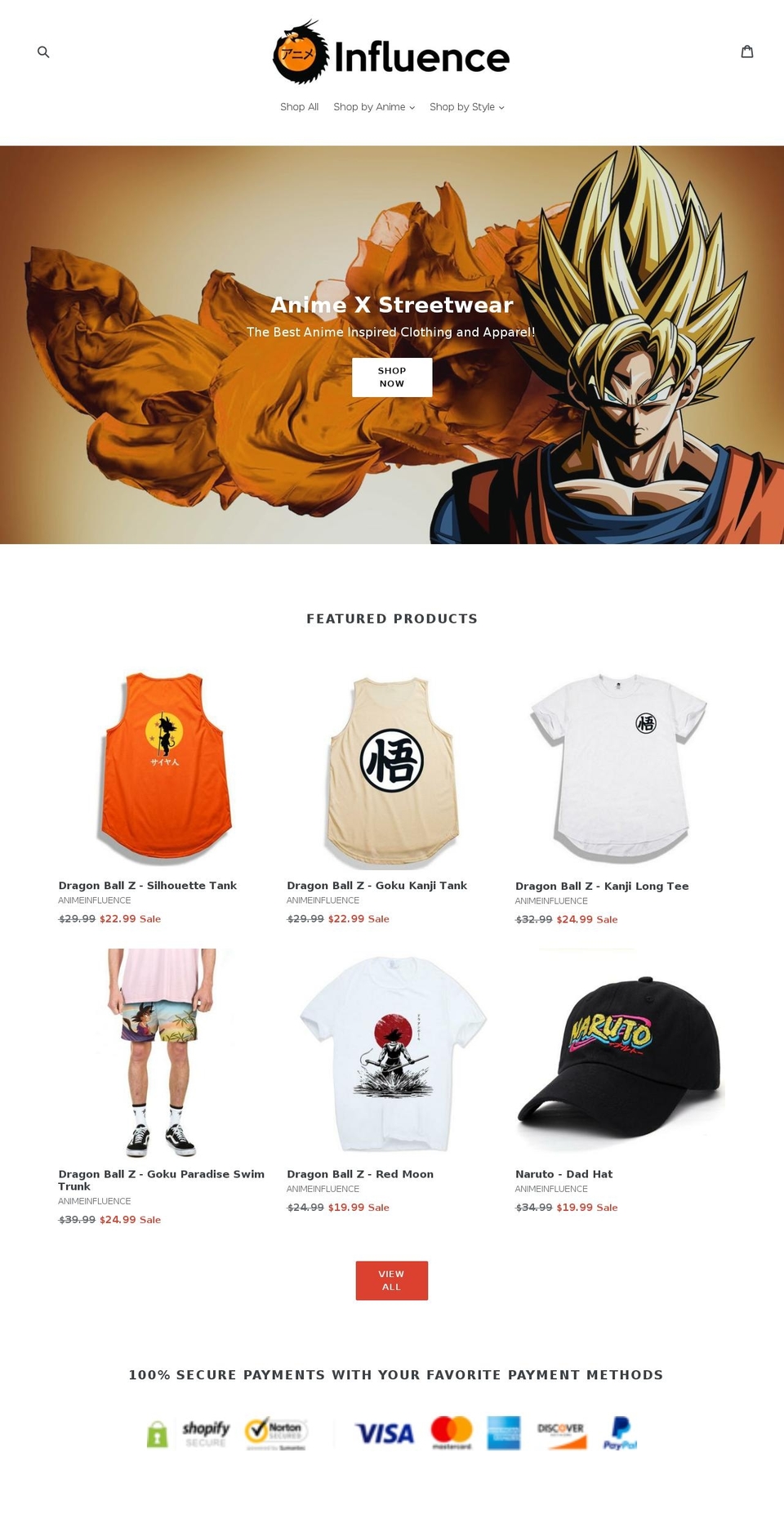 animeinfluence.com — Shopify storefront screenshot