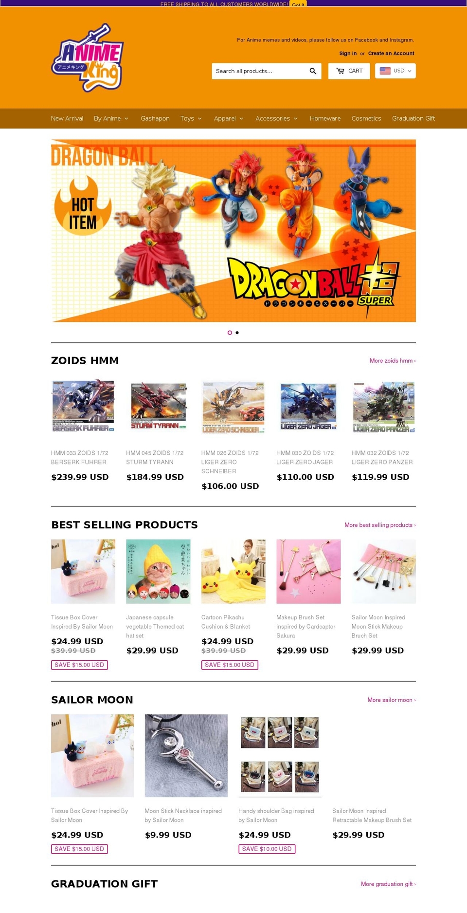 animekingco.com shopify website screenshot