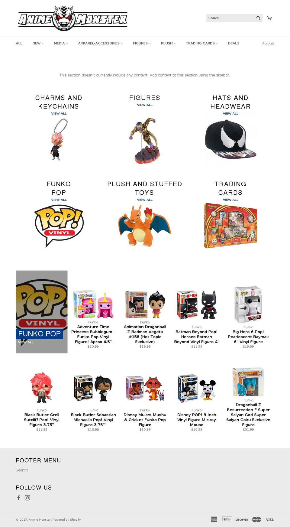 animemonster.com shopify website screenshot