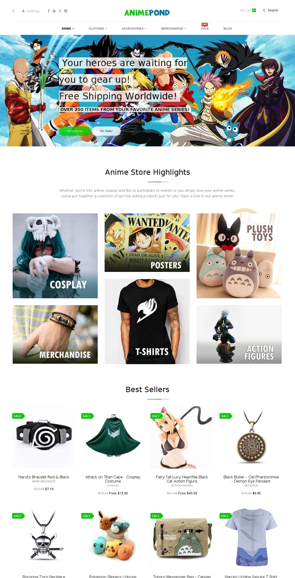 Uno Shopify theme site example animepond.com