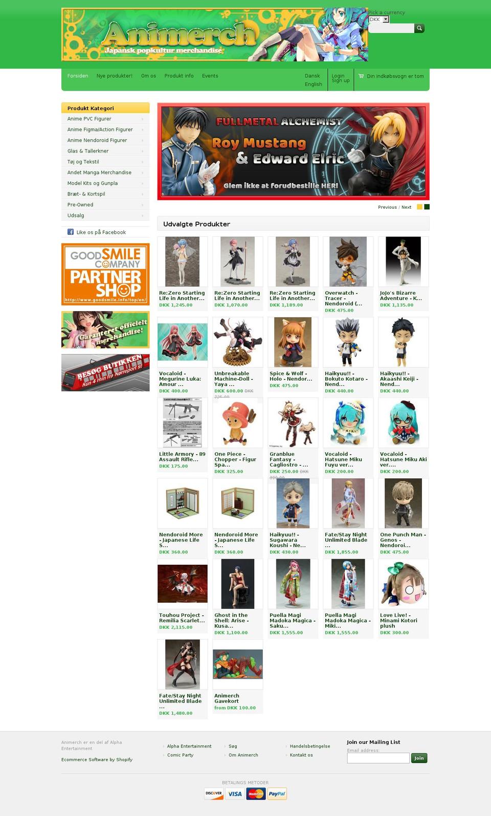 animerch.dk shopify website screenshot