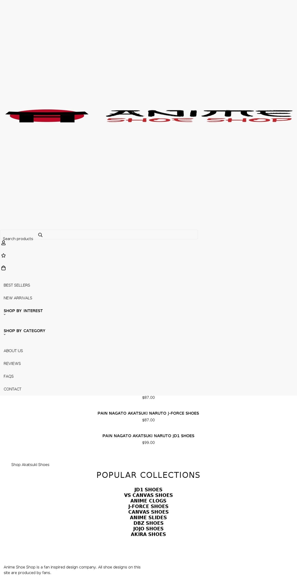 animeshoeshop.com shopify website screenshot