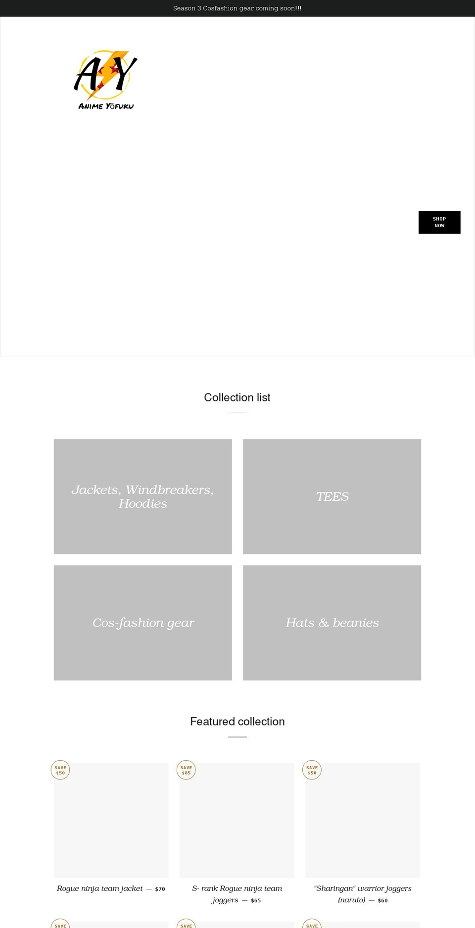 animeyofuku.com shopify website screenshot