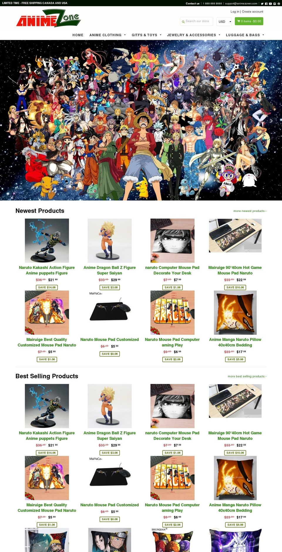 animezones.com — Shopify storefront screenshot