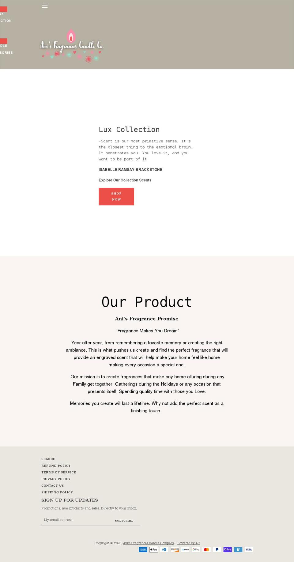 anisfragrances.com shopify website screenshot