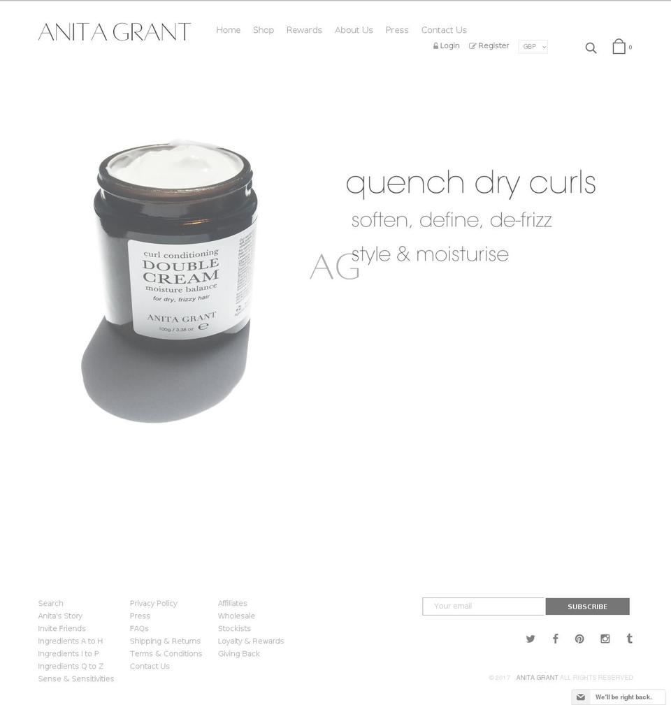 anitagrant.com shopify website screenshot