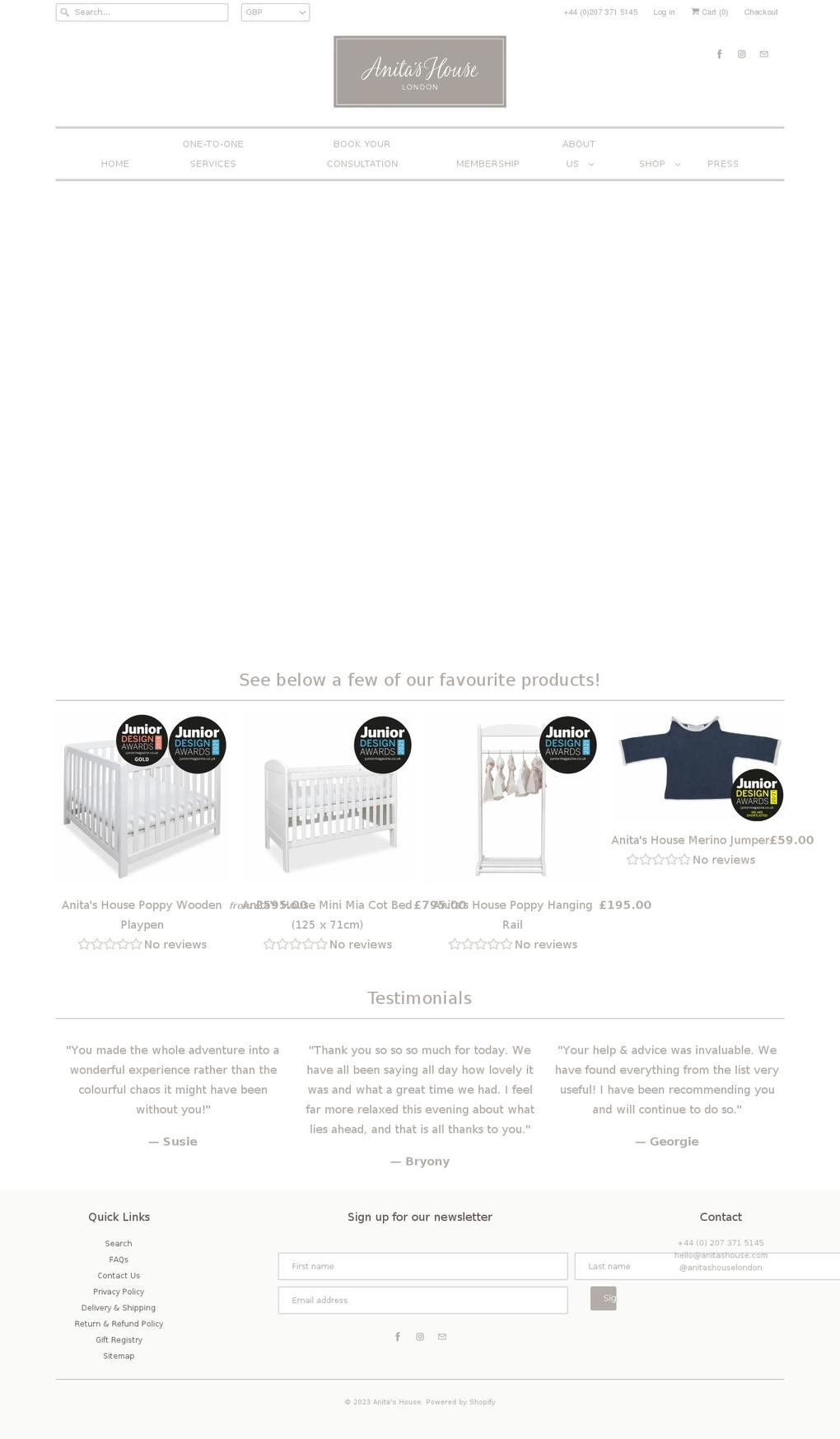 anitashouse.com shopify website screenshot