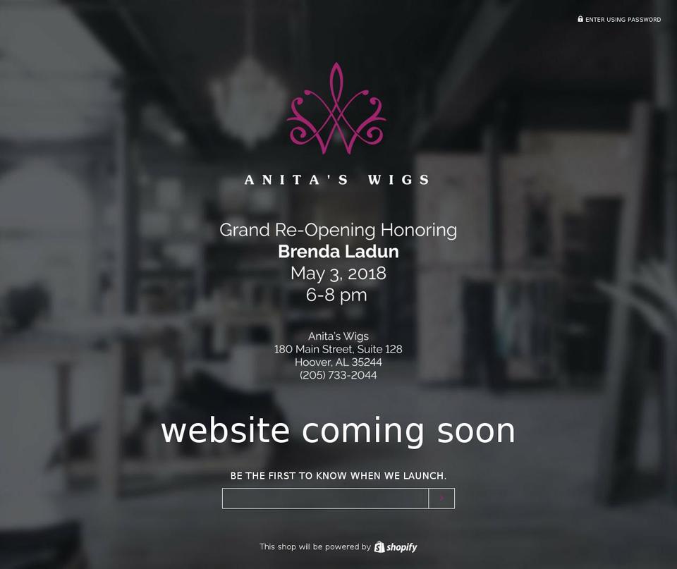 anitaswigs.com shopify website screenshot