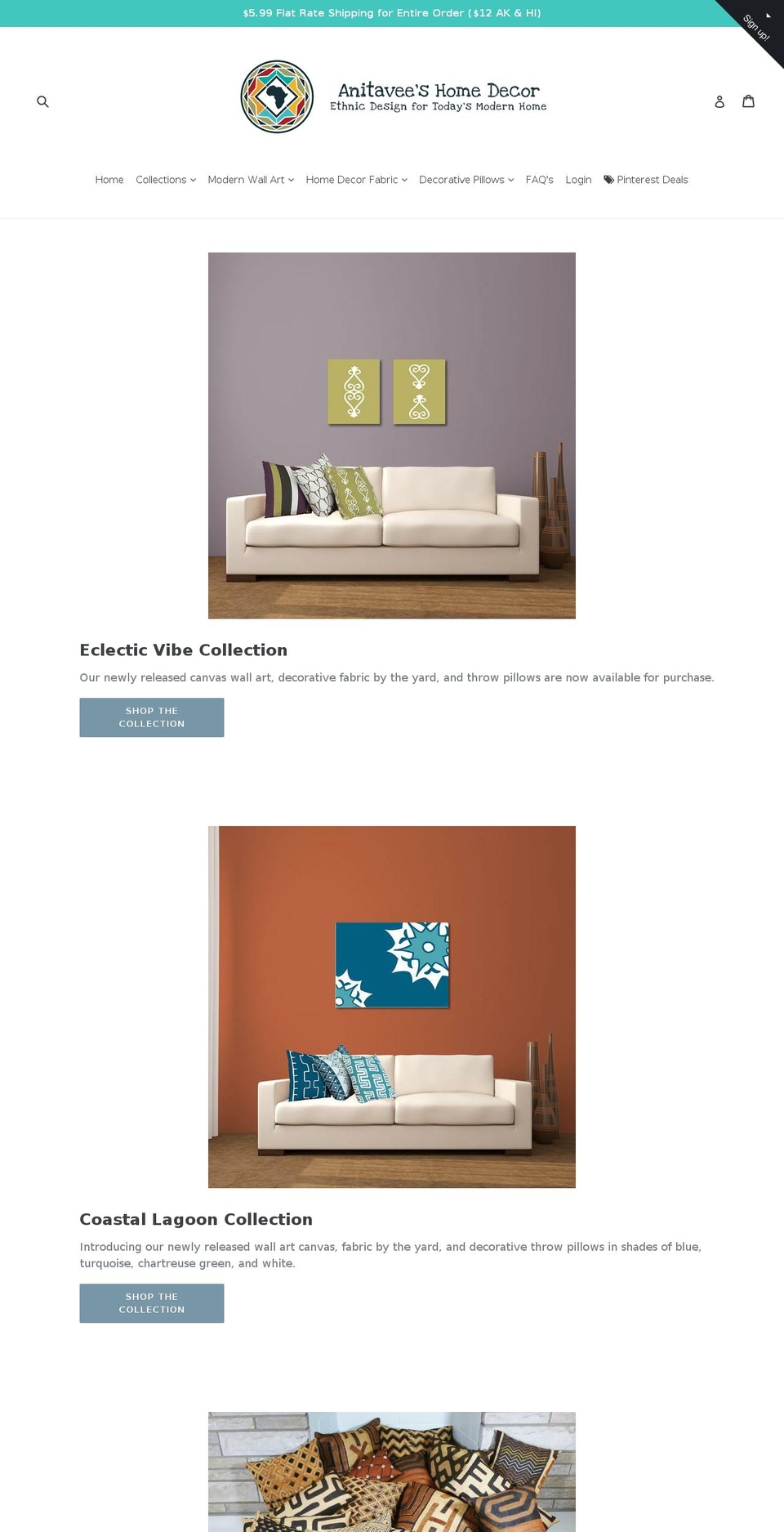 anitaveetextile.com shopify website screenshot