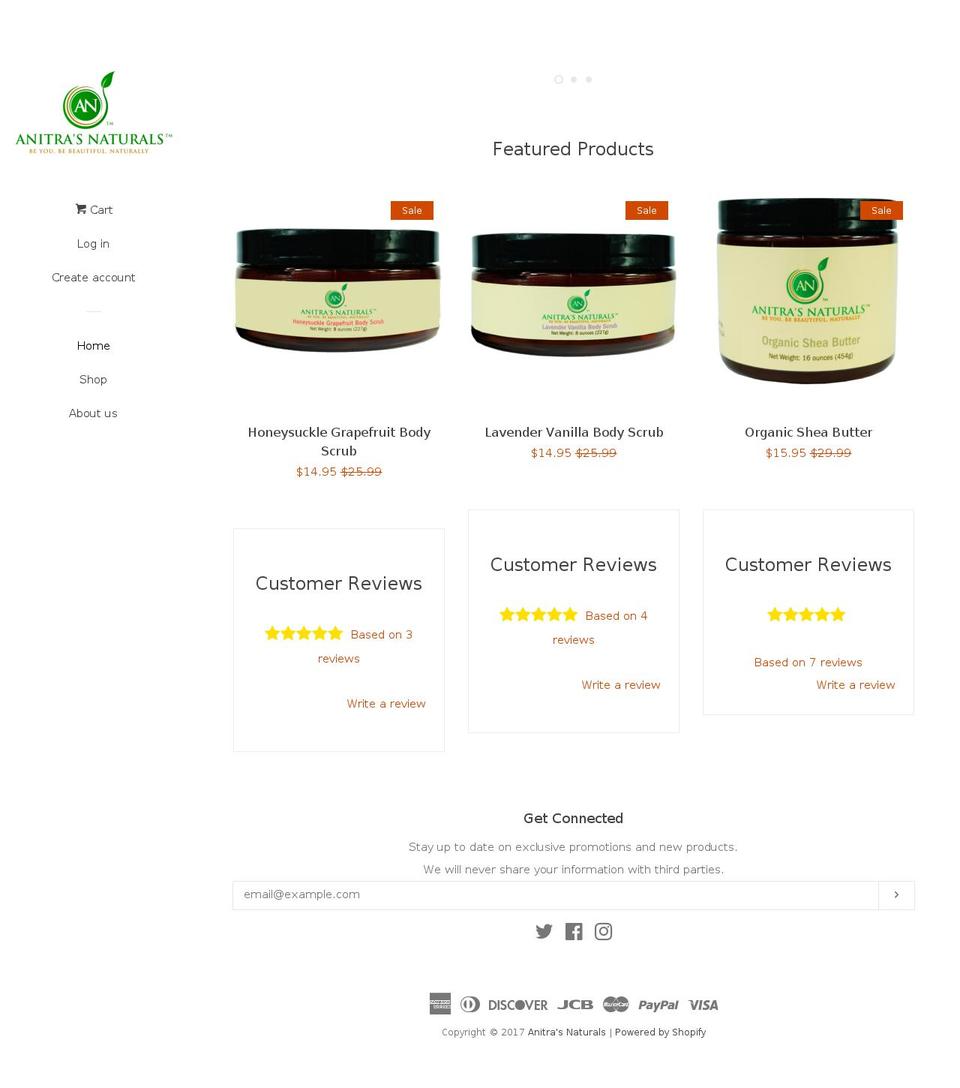 anitrasnaturals.com shopify website screenshot