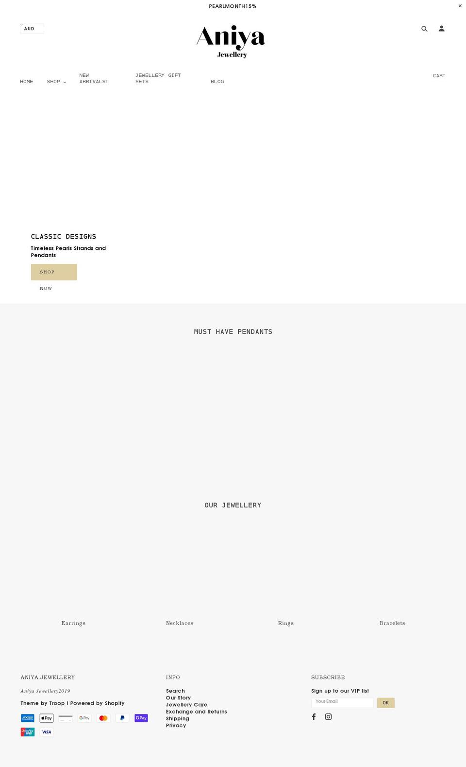 aniyajewellery.com shopify website screenshot