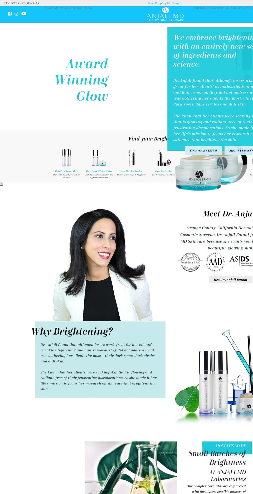 anjalimdskincare.biz shopify website screenshot